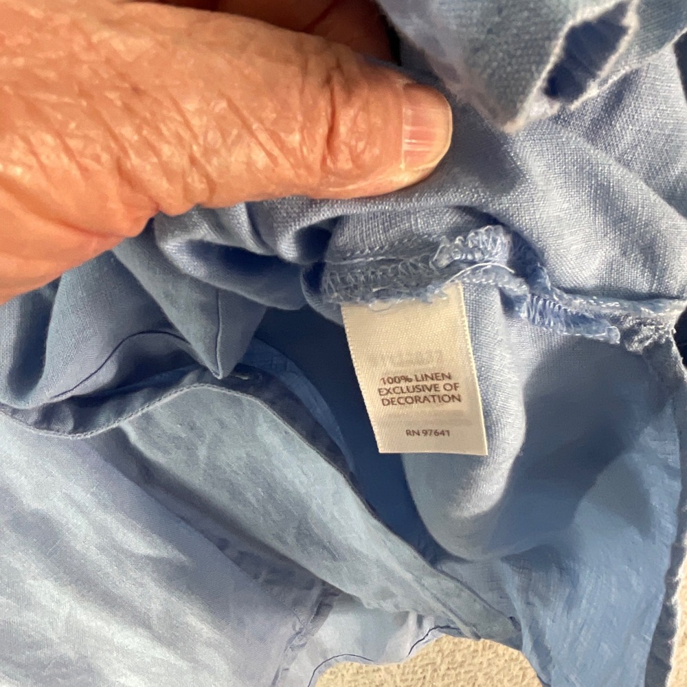 J. Jill Linen Ruffle Button Front Tunic Women Large Blue Long Sleeve Coastal - Picture 4 of 9